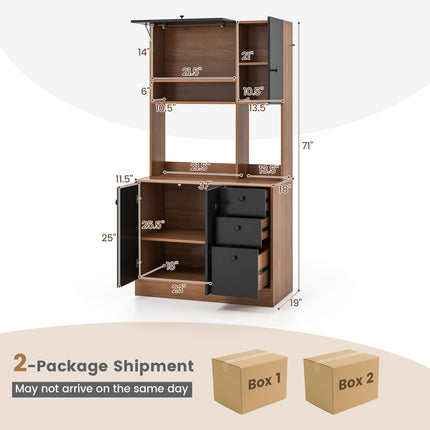 Dreamade Kitchen Pantry, Buffet Hutch with 3 Storage Cabinet, 71'' Floor Large Cupboard with 3 Deep Drawers
