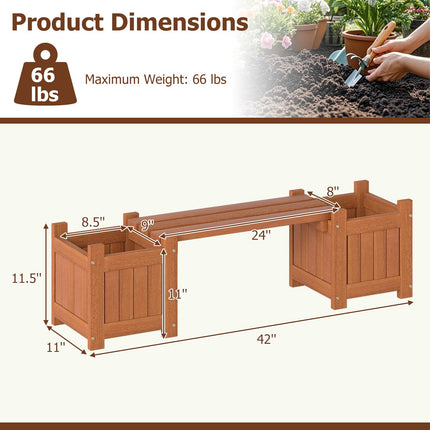 Dreamade 2-in-1 Outdoor Bench with 2/4 Planter Boxes Wood with Teak Oil Finish 42"x11"x11.5"
