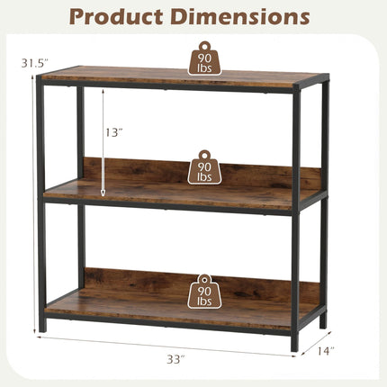Dreamade Industrial 3-Tier Small Bookshelf with Wooden Shelves and Metal Frame