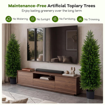 Dreamade 4 FT Artificial Faux Cedar Cypress Plants in Cement-Filled Pots Set of 2