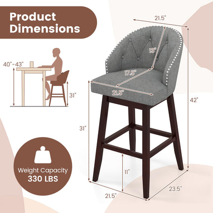 Dreamade Modern Upholstered Bar Stools Set of 2/4, 31" Bar Height Swivel Kitchen Stools w/Button-Tufted Back
