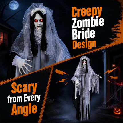 DREAMADE 6 FT Animated Ghost Bride Life Size Hanging Halloween Prop
