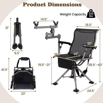 DREAMADE Hunting Chair with Gun Rest 360°Swivel Blind Chair