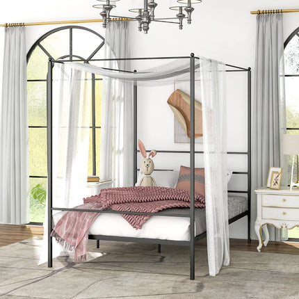 Dreamade Full Size Metal Canopy Bed Frame, Modern Platform Bed Frame with 4 Poster & Headboard