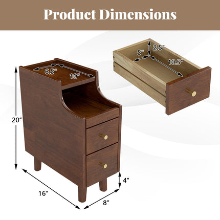 Dreamade Narrow Nightstand with 2 Drawers for Small Spaces (1/2)