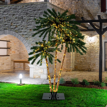 Dreamade Pre-Lit Artificial Christmas Tree, 4/5/6 FT Triple Coconut Plam Trees with Metal Base