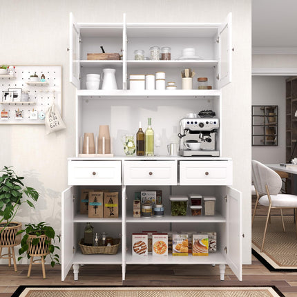 Dreamade Pantry Cabinet, 77” Tall Buffet Cabinet with Hutch, LED Lights & Charging Station