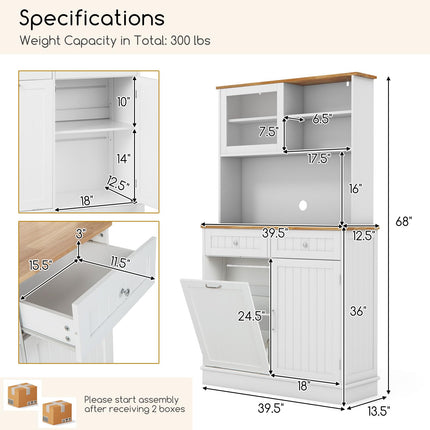 Dreamade 68” Tall Kitchen Pantry, Buffet Hutch w/Tilt Out Trash Can Storage Cabinet, 2 Drawer, Shelves
