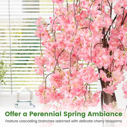 Dreamade 5.5FT Artificial Cherry Blossom Tree Faux Floral Plant Blooming Tree in Nursery Pot