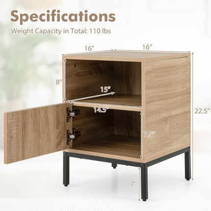 Dreamade Rattan Nightstand, Boho Night Stand with Open Storage Shelf & Rattan Decorative Door