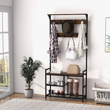 Dreamade 3-in-1 Coat Rack, 71" Hall Tree with Shoe Bench