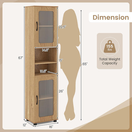 Dreamade 67" Tall Bathroom Storage Cabinet | Narrow Freestanding Cabinet with 2 Fluted Doors