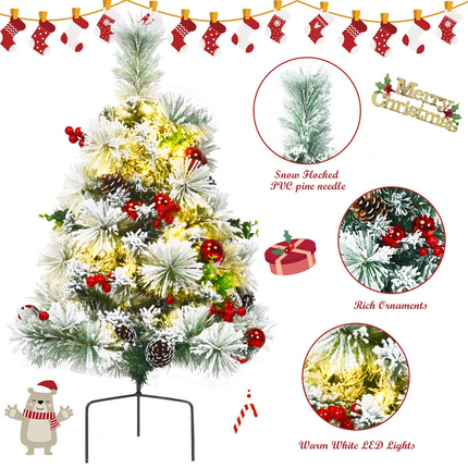 Dreamade 2FT Pathway Christmas Trees Set of 2, Pre-Lit Snow Flocked Xmas Trees with 30 Warm White LED Lights - DreamadeUS
