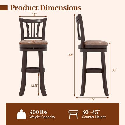 Dreamade 30" Upholstered Bar Height Swivel Bar Stools Set of 2/4 with Back and Solid Rubber Frame
