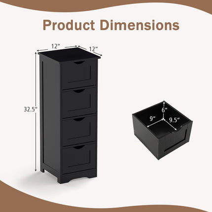 Dreamade 32.5” Bathroom Storage Cabinet 4-Drawer Wooden Side Storage Organizer with Anti-Tipping Device