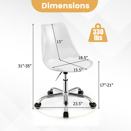 Dreamade Acrylic Clear Desk Chair with PU Leather Cushion Modern Small Home Office Chair with Wheels