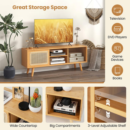 Dreamade TV Stand for Living Room TVs up to 55”- Bamboo Entertainment Center