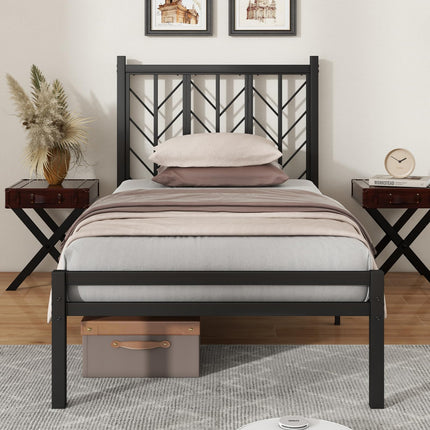 Dreamade Queen/Full/Twin Size Bed Frames with Vintage Headboard, Metal Mattress Foundation for Storage