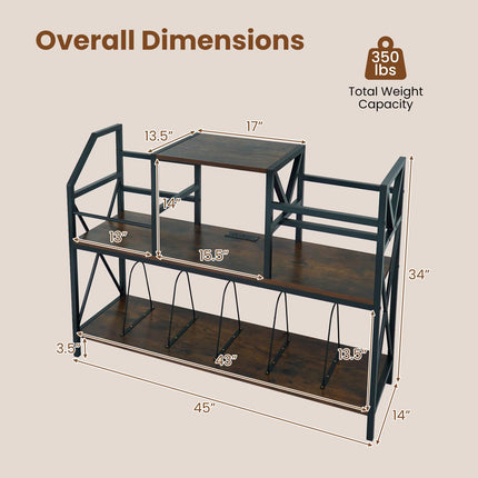 Dreamade Large Record Player Stand with Charging Station & Dividers for Albums