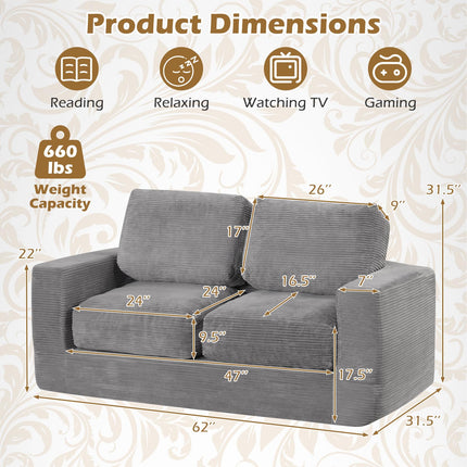 Dreamade 2-Seater Floor Couch with Removable Corduroy Cover