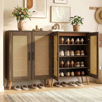 Dreamade Shoe Cabinet with Doors 4-Tier Rattan Shoe Rack Organizer Cabinet(Rattan Door)