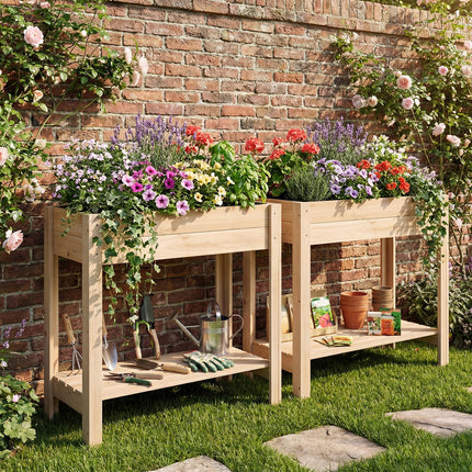 Dreamade Wood Raised Garden Bed w/Lower Shelf