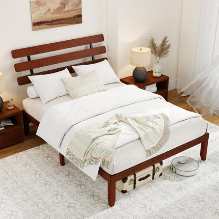 Dreamade Queen/Full/Twin Size Platform Bed with Retro Headboard Mid Century Modern Bed Frame with Wood Slat Support