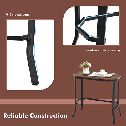 Dreamade Narrow End Table w/Rustic Wood Grain & Stable Steel Frame, 25.5"x12.5"x24.5" Rustic Brown