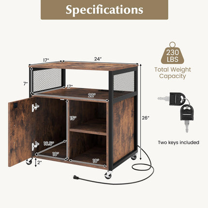 Dreamade File Cabinet, Lateral Filing Cabinet with Lock, Wheels, Charging Station, Cable Hole, Lockable Side Cabinet