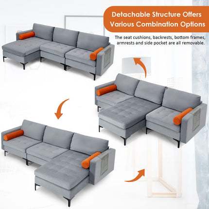 Dreamade 97" Large Couch, 3 Seat Sectional Sofa Set, L-Shaped Modular Sleeper with Chaise Lounge & USB Port & Socket