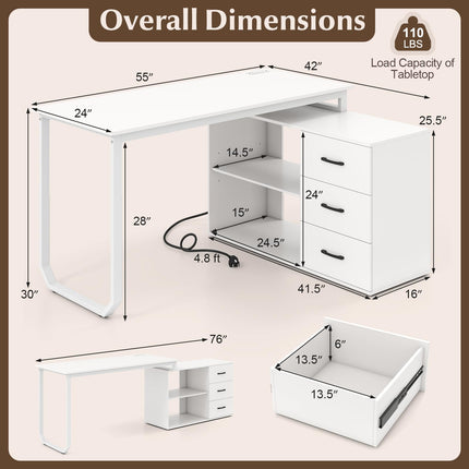 Dreamade 55 Inch L-Shaped Desk with Charging Station