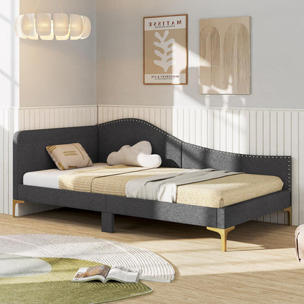 Dreamade Upholstered Daybed, Rivet-Tufted Platform Bed with Headboard
