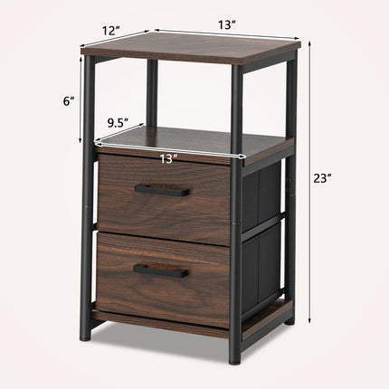 Dreamade Nightstand, Bedside Table with 2 Fabric Drawers & Open Wood Shelf Storage