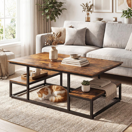 Dreamade 43" Rectangular Modern Coffee Table with Storage & Open Shelves