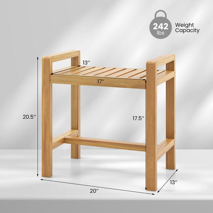 Dreamade Teak Wood Shower Bench - 20" Waterproof Shower Stool with Handles and Slatted Seat for Inside Shower