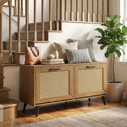 Dreamade Rattan Shoe Cabinet with 2 Flip Drawers
