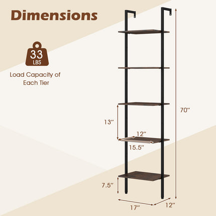 Dreamade 5 Tier Ladder Shelf Wall Mount Bookshelf with Anti-Tipping Kits & Metal Frame