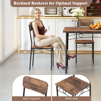 Dreamade Rectangle Kitchen Table and 4 Farmhouse Dining Chairs with Heavy-Duty Metal Frame