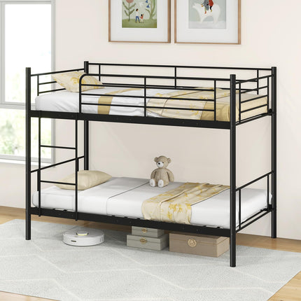 Dreamade Bunk Bed Twin Over Twin, Metal Bunk Bed Frame w/Built-in Ladder, Safety Guardrail