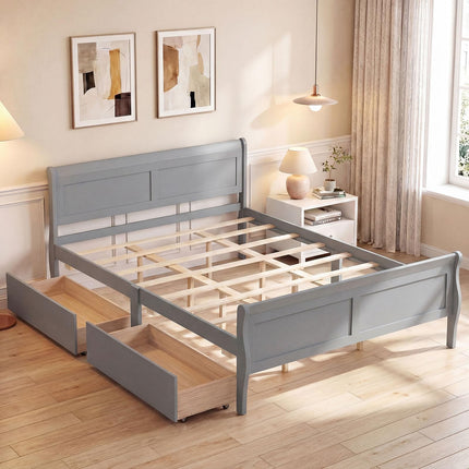 Dreamade Twin/ Full/ Queen Bed with 2 Storage Drawers Wood Platform Bed with Headboard & Footboard