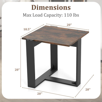 Dreamade Rustic Brown Square Industrial Side Table w/T-Shape Metal Frame