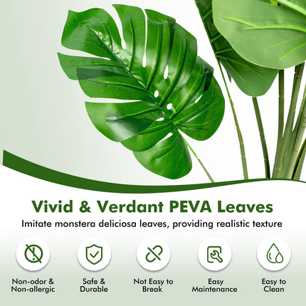 Dreamade Artificial Monstera Deliciosa Plant, 5ft Tall Fake Tropical Palm Tree w/15 Pcs Different Turtle Leaves - DreamadeUS