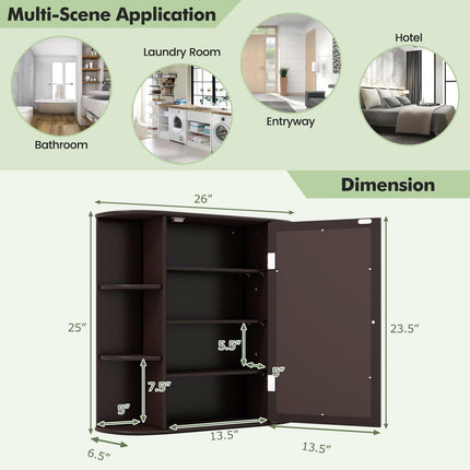 Dreamade Medicine Cabinet, Mirror Bathroom Cabinet with Single Door, 3 Adjustable Shelves, Storage Cabinet for Hallway, Living Room