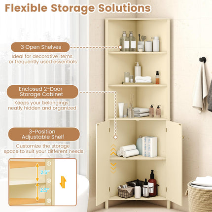 Dreamade 68" Tall Bathroom Cabinet with Adjustable Shelves and 2 Fluted Doors