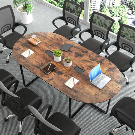 Dreamade Large Oval Meeting Table for 10 to 12 People with Dual Cable Holes and Metal Legs