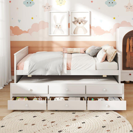 Dreamade Full Size Bed Frame with Twin Trundle & 3 Storage Drawers