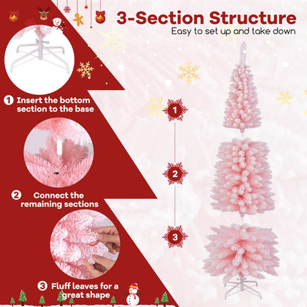 Dreamade 6ft Pink Slim Pencil Christmas Tree, Artificial Unlit Skinny Xmas Full Tree with 460 Branch Tips
