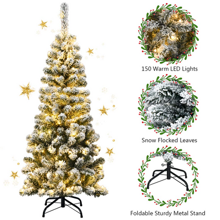 Dreamade 4.5ft / 6ft / 7.5ft Artificial Snow Flocked Christmas Tree - DreamadeUS