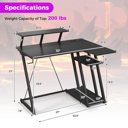 Dreamade 39” L-Shaped Computer Desk with Power Outlets