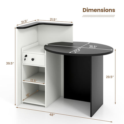 Dreamade Reception Desk, Front Counter Desk with Lockable Drawer, Checkout Table with Round Tabletop